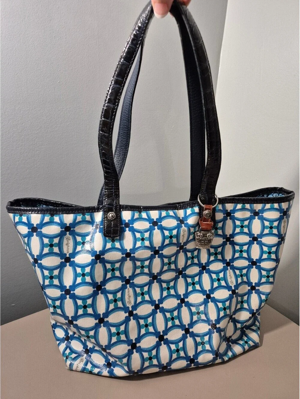 Brighton Araceli Carryall Tote Blue White Geometric Shoulder Bag